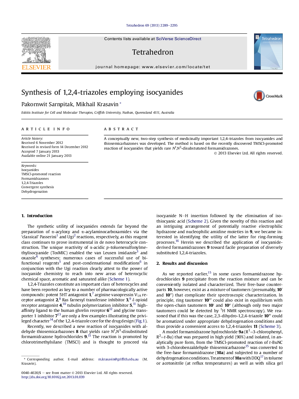 Synthesis of 1,2,4-triazoles employing isocyanides