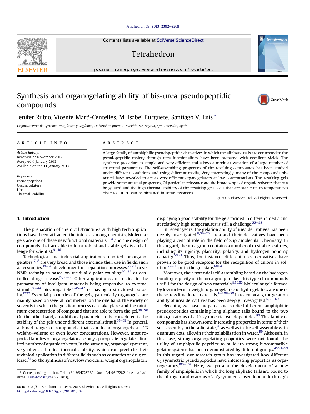 Synthesis and organogelating ability of bis-urea pseudopeptidic compounds