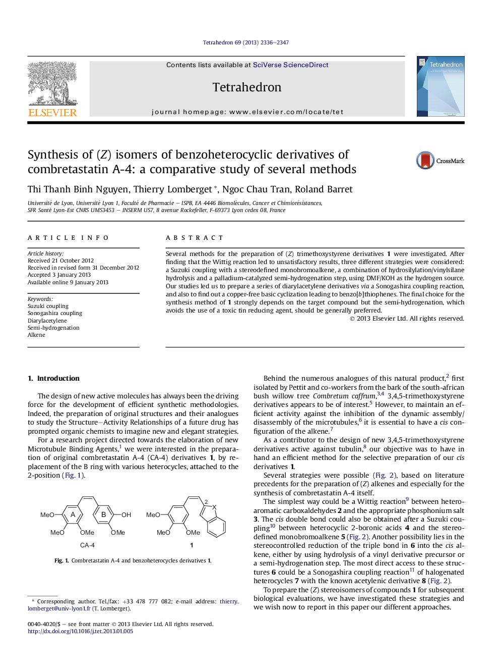 Synthesis of (Z) isomers of benzoheterocyclic derivatives of combretastatin A-4: a comparative study of several methods