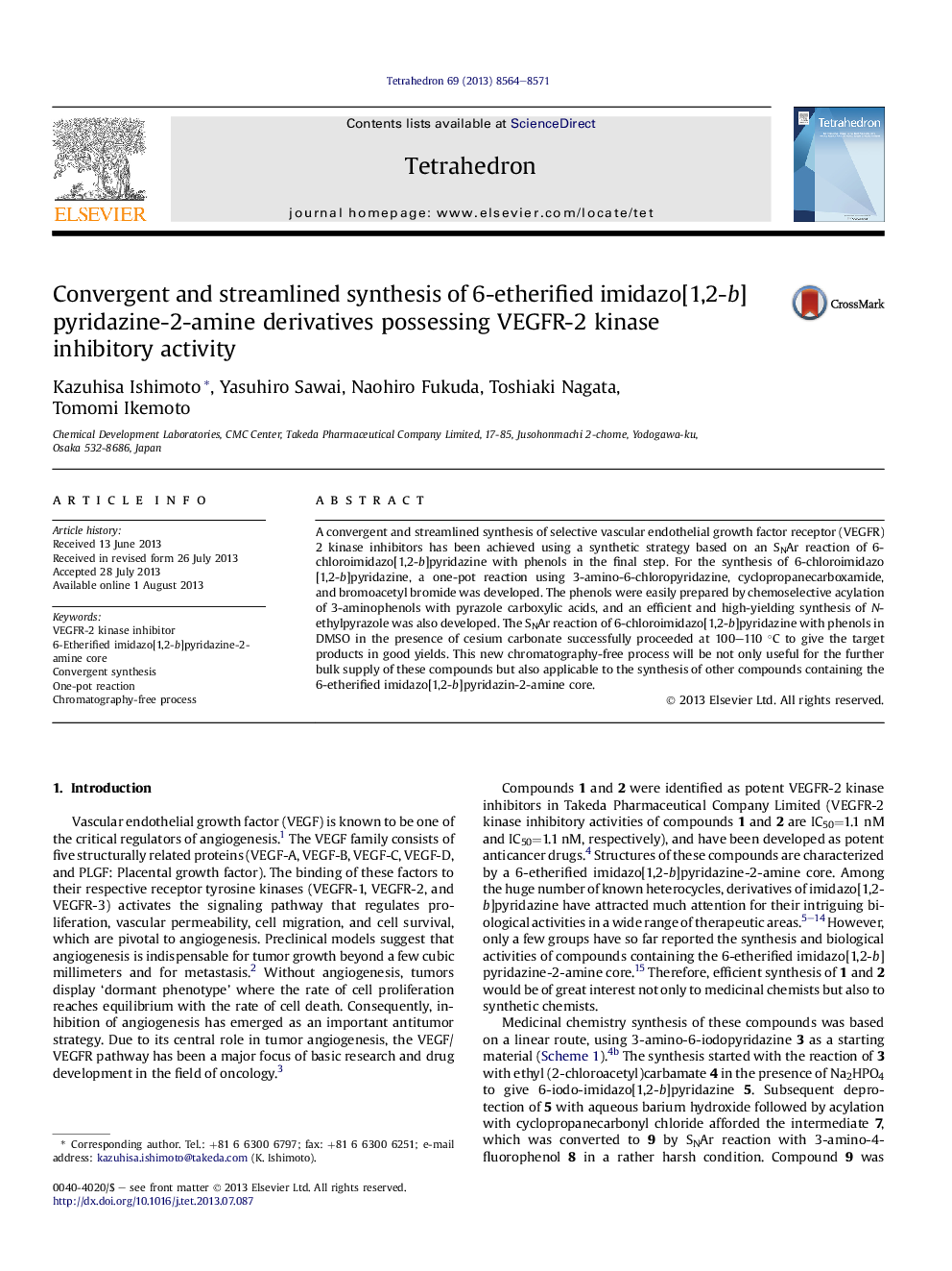 Convergent and streamlined synthesis of 6-etherified imidazo[1,2-b]pyridazine-2-amine derivatives possessing VEGFR-2 kinase inhibitory activity