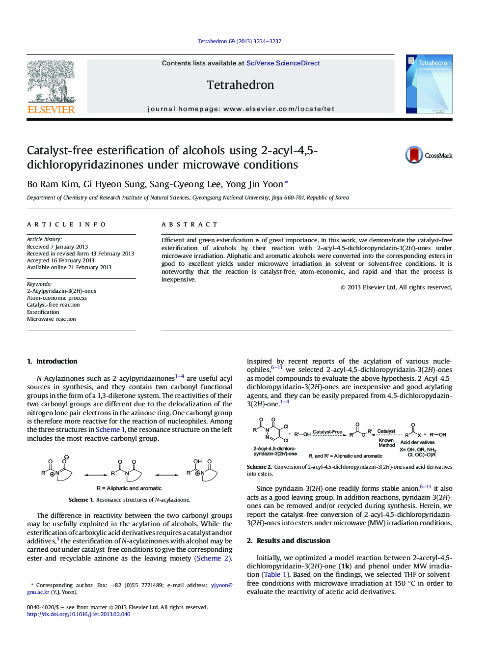 استرینگ کردن الکل های کاتالیزوری با استفاده از 2-آسیل-4،5-دی-کلروفیزیدینون ها در شرایط مایکروویو 