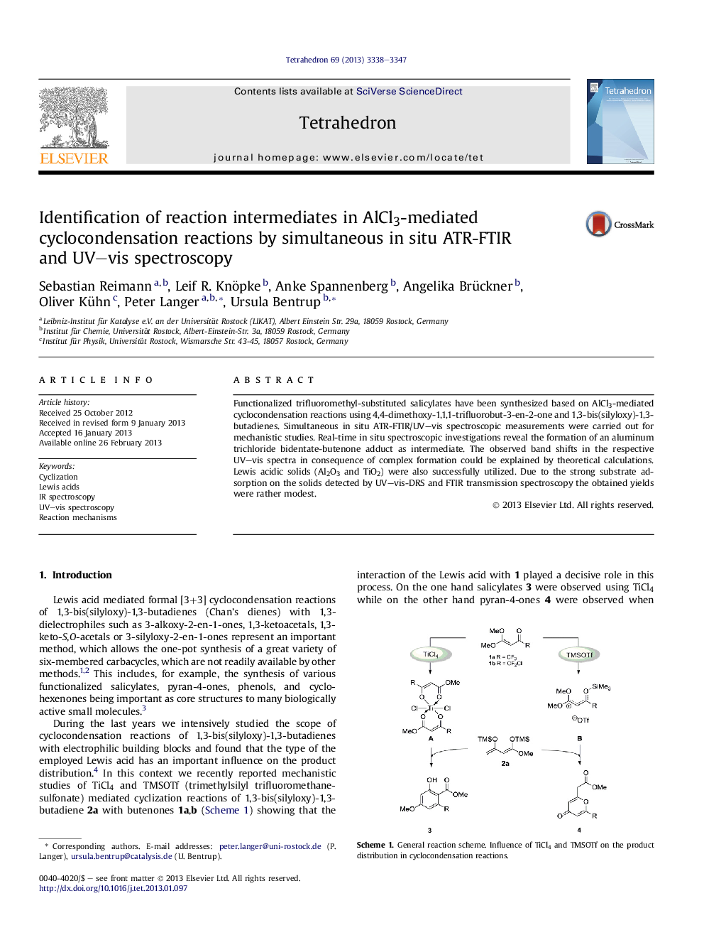 Identification of reaction intermediates in AlCl3-mediated cyclocondensation reactions by simultaneous in situ ATR-FTIR and UV-vis spectroscopy