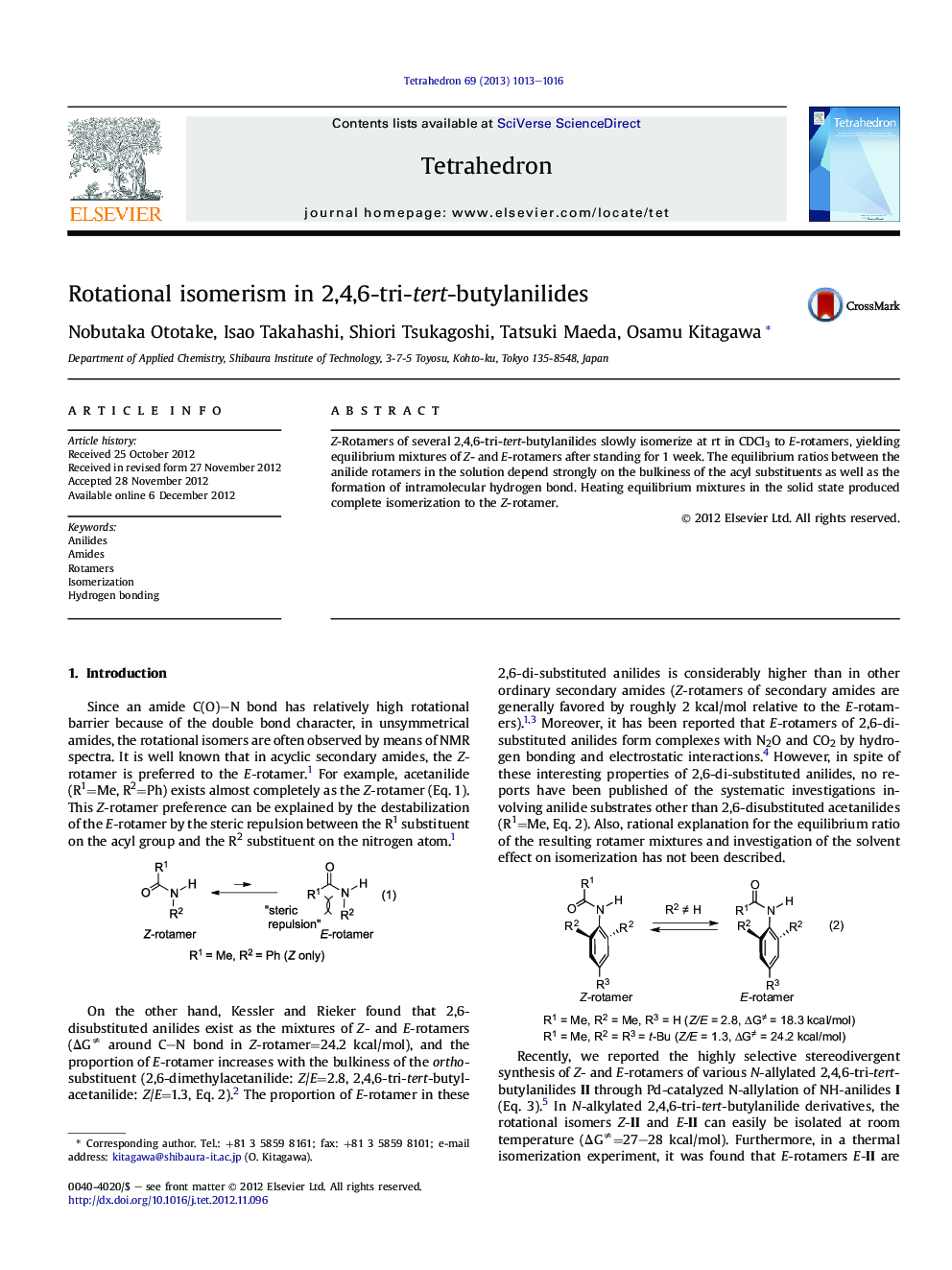 Rotational isomerism in 2,4,6-tri-tert-butylanilides