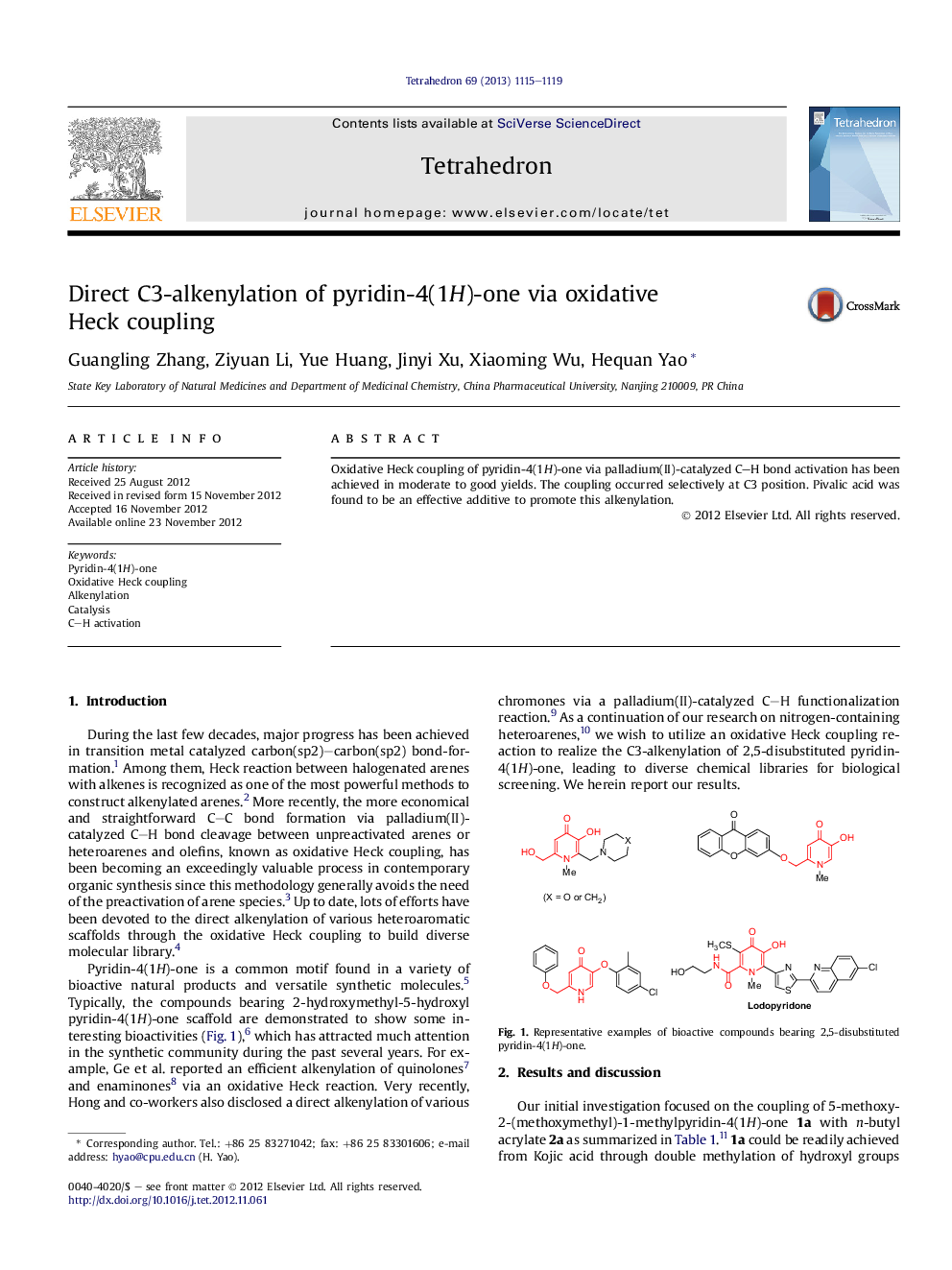 Direct C3-alkenylation of pyridin-4(1H)-one via oxidative Heck coupling