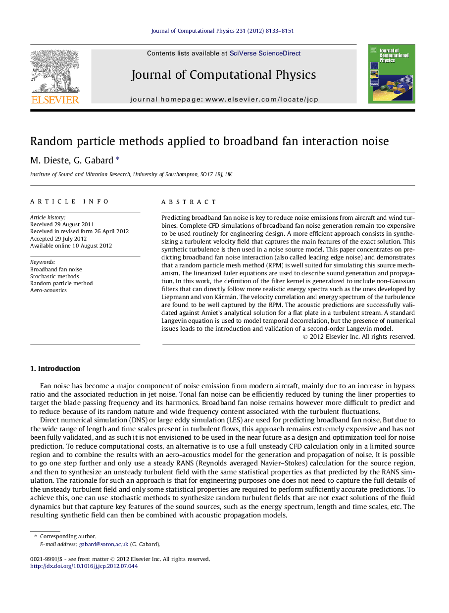 Random particle methods applied to broadband fan interaction noise