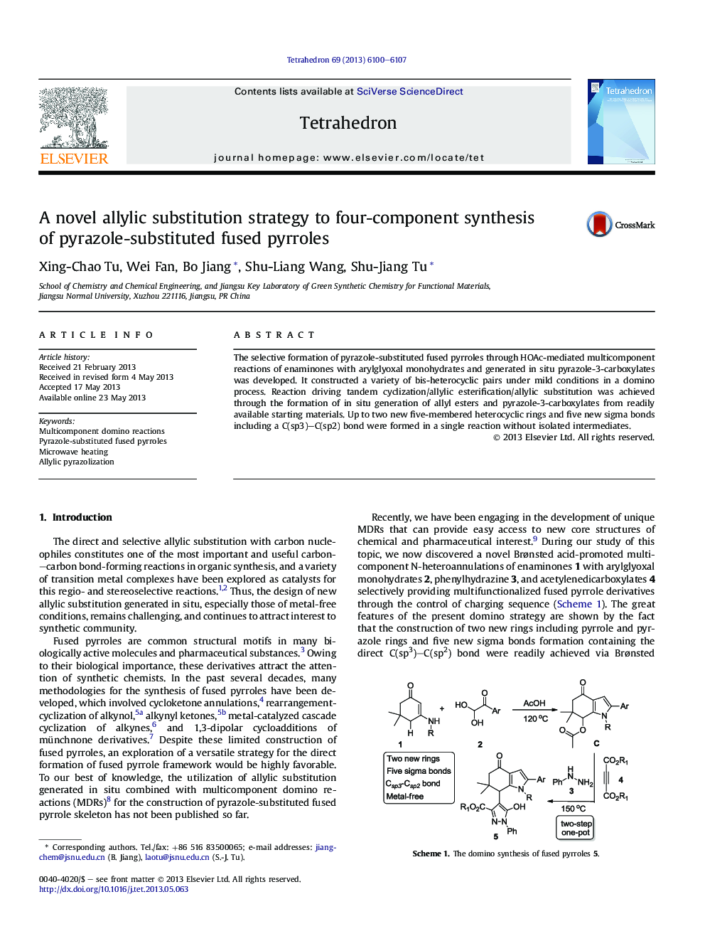 A novel allylic substitution strategy to four-component synthesis of pyrazole-substituted fused pyrroles