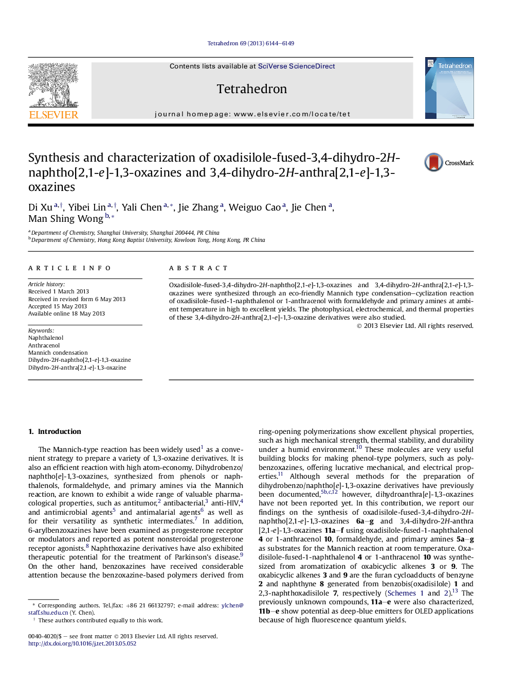 Synthesis and characterization of oxadisilole-fused-3,4-dihydro-2H-naphtho[2,1-e]-1,3-oxazines and 3,4-dihydro-2H-anthra[2,1-e]-1,3-oxazines