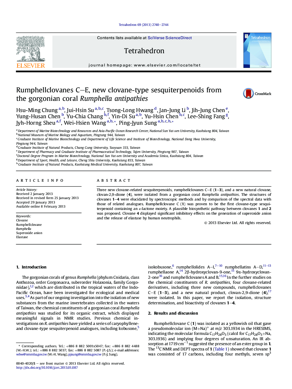 Rumphellclovanes C-E, new clovane-type sesquiterpenoids from the gorgonian coral Rumphella antipathies