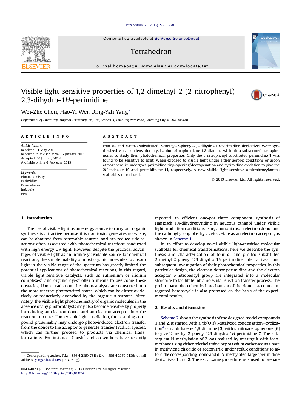 Visible light-sensitive properties of 1,2-dimethyl-2-(2-nitrophenyl)-2,3-dihydro-1H-perimidine