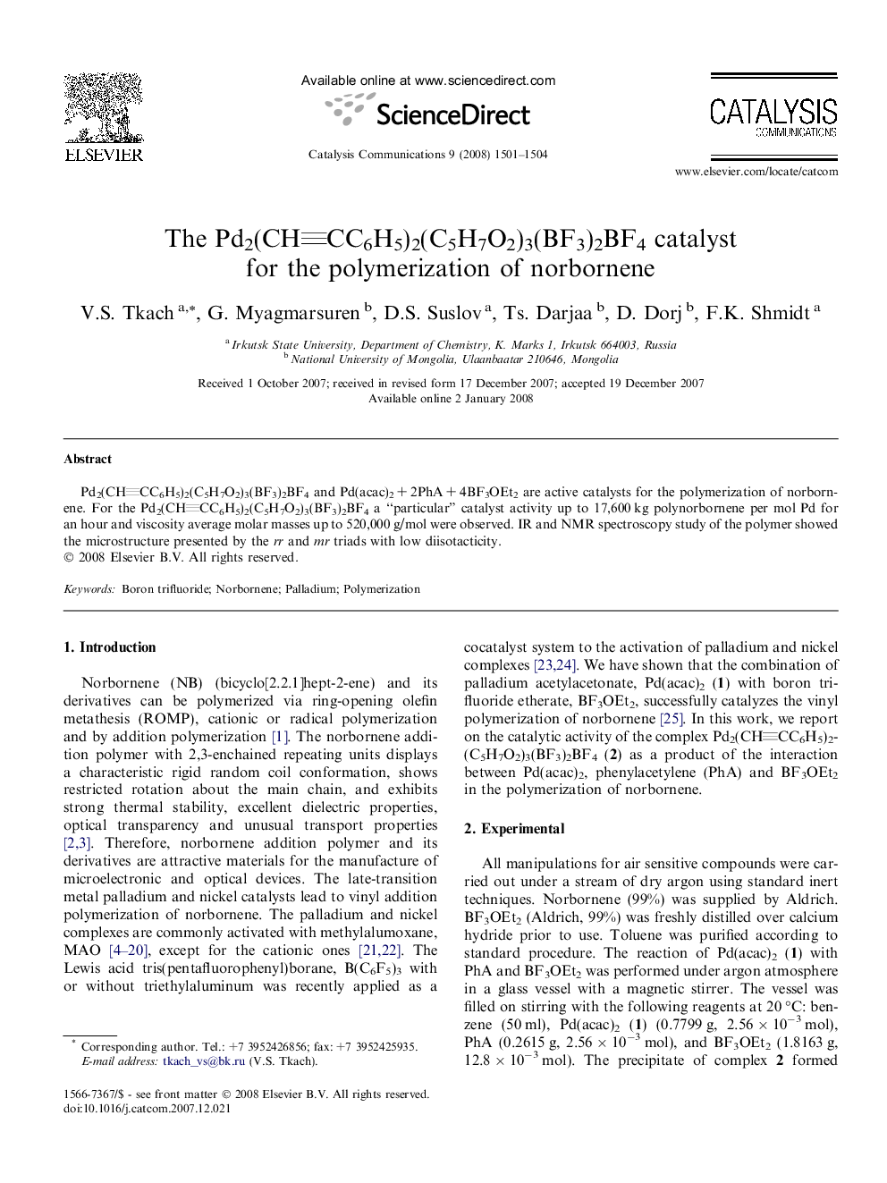 The Pd2(CHCC6H5)2(C5H7O2)3(BF3)2BF4 catalyst for the polymerization of norbornene