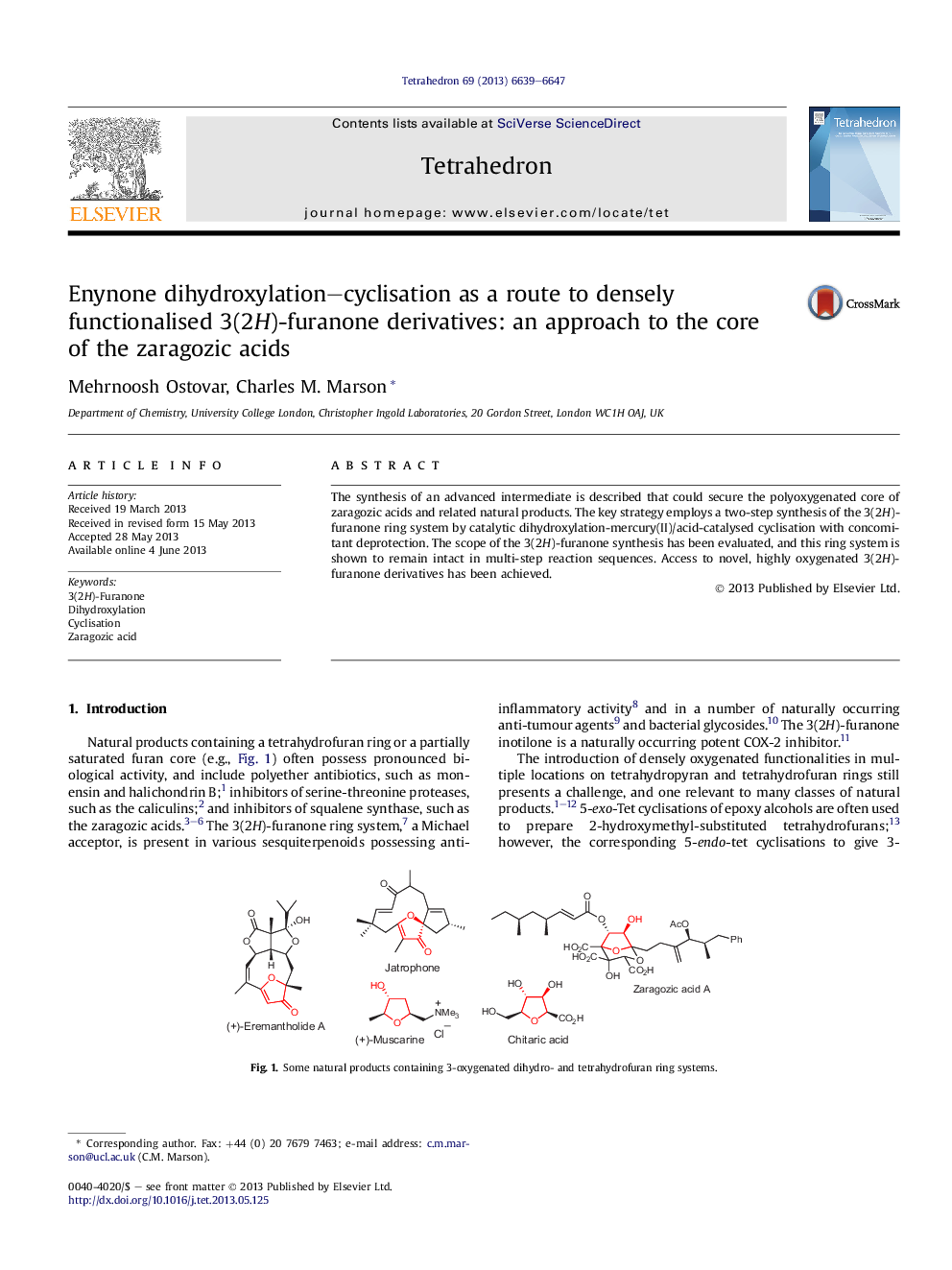 Enynone dihydroxylation-cyclisation as a route to densely functionalised 3(2H)-furanone derivatives: an approach to the core of the zaragozic acids