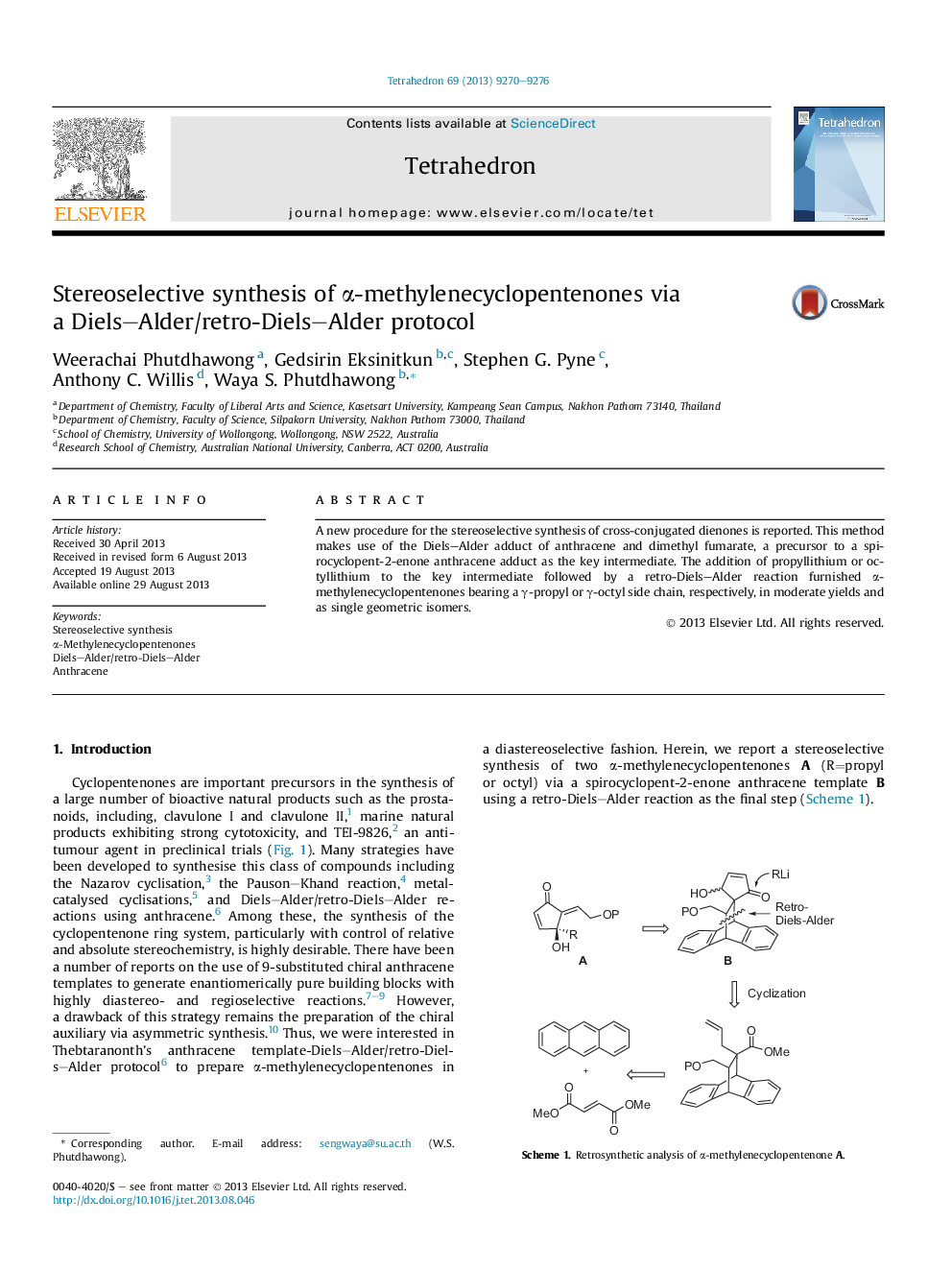 Stereoselective synthesis of α-methylenecyclopentenones via a Diels–Alder/retro-Diels–Alder protocol