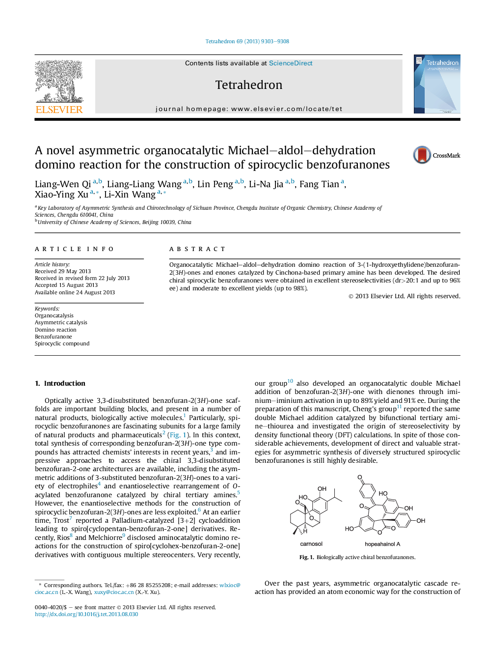 A novel asymmetric organocatalytic Michael–aldol–dehydration domino reaction for the construction of spirocyclic benzofuranones