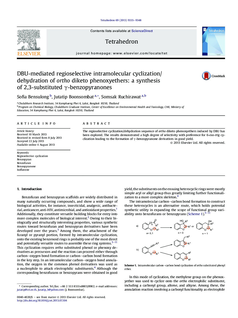 DBU-mediated regioselective intramolecular cyclization/dehydration of ortho diketo phenoxyethers: a synthesis of 2,3-substituted Î³-benzopyranones