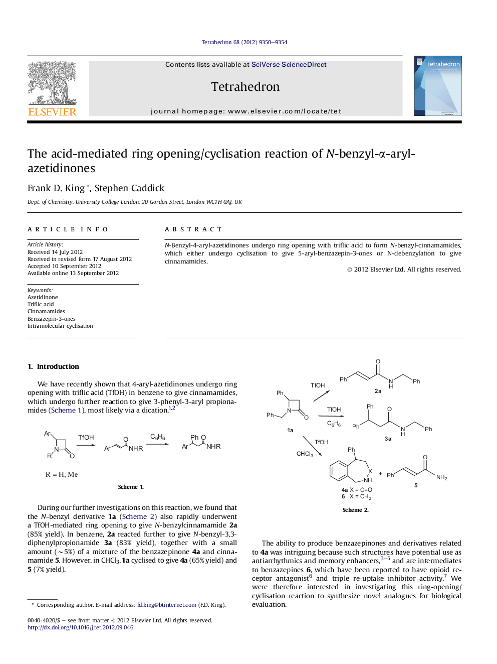 The acid-mediated ring opening/cyclisation reaction of N-benzyl-Î±-aryl-azetidinones