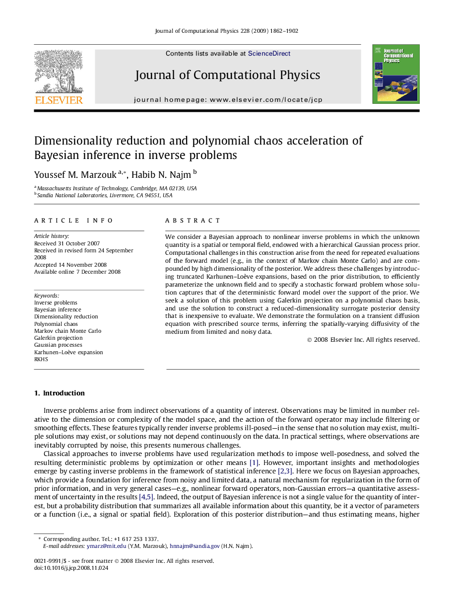 Dimensionality reduction and polynomial chaos acceleration of Bayesian inference in inverse problems