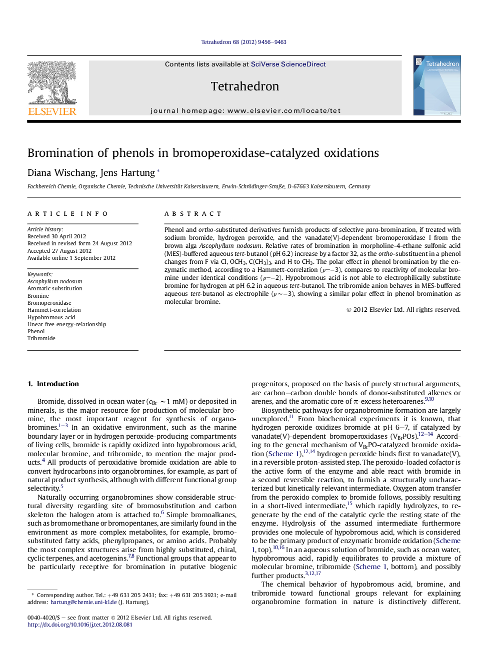 Bromination of phenols in bromoperoxidase-catalyzed oxidations