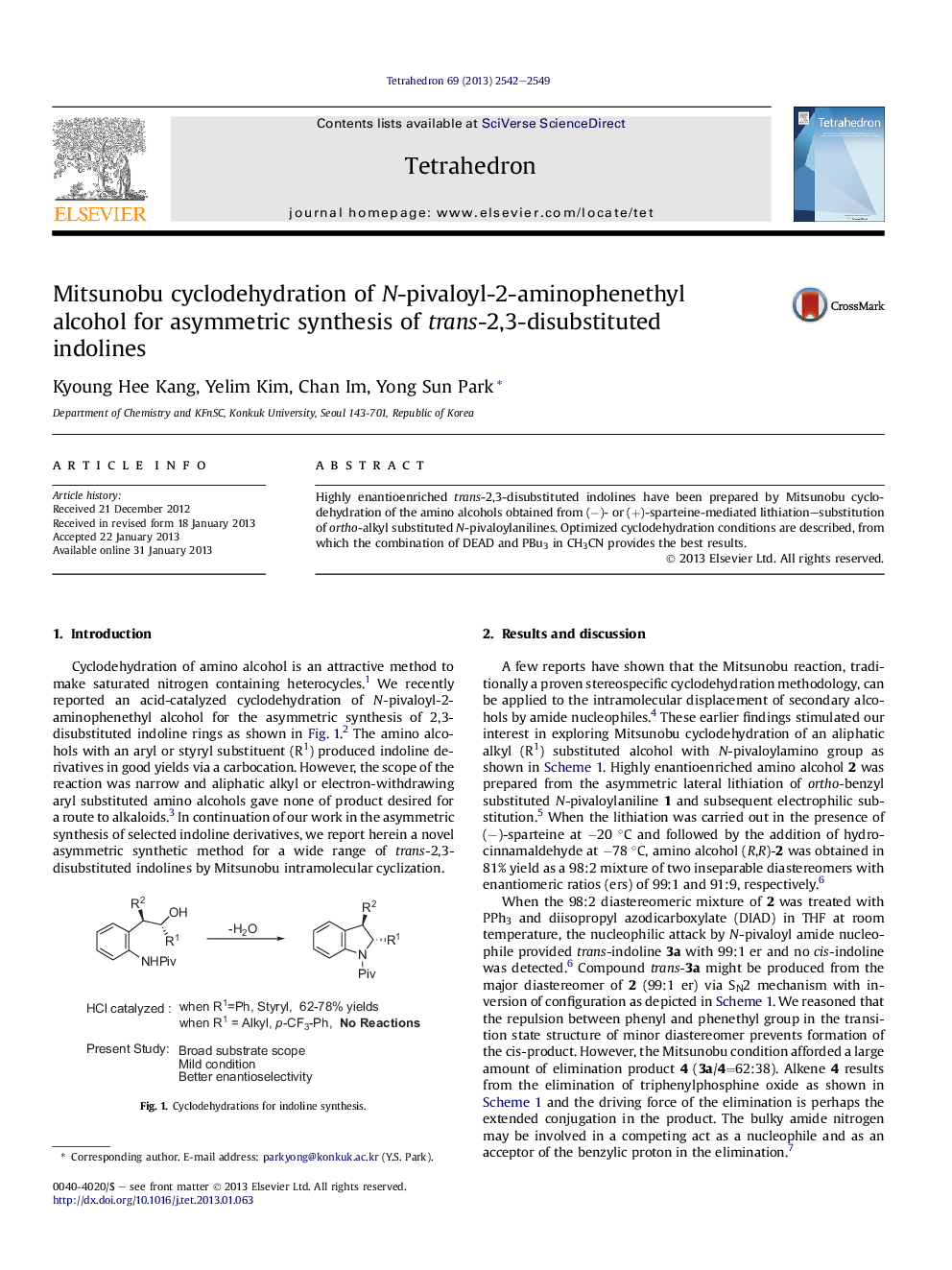 Mitsunobu cyclodehydration of N-pivaloyl-2-aminophenethyl alcohol for asymmetric synthesis of trans-2,3-disubstituted indolines