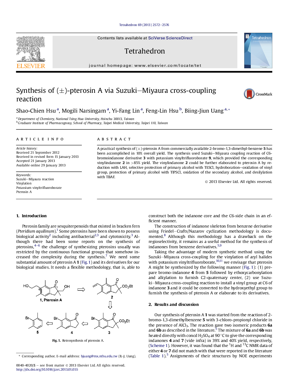 Synthesis of (±)-pterosin A via Suzuki–Miyaura cross-coupling reaction