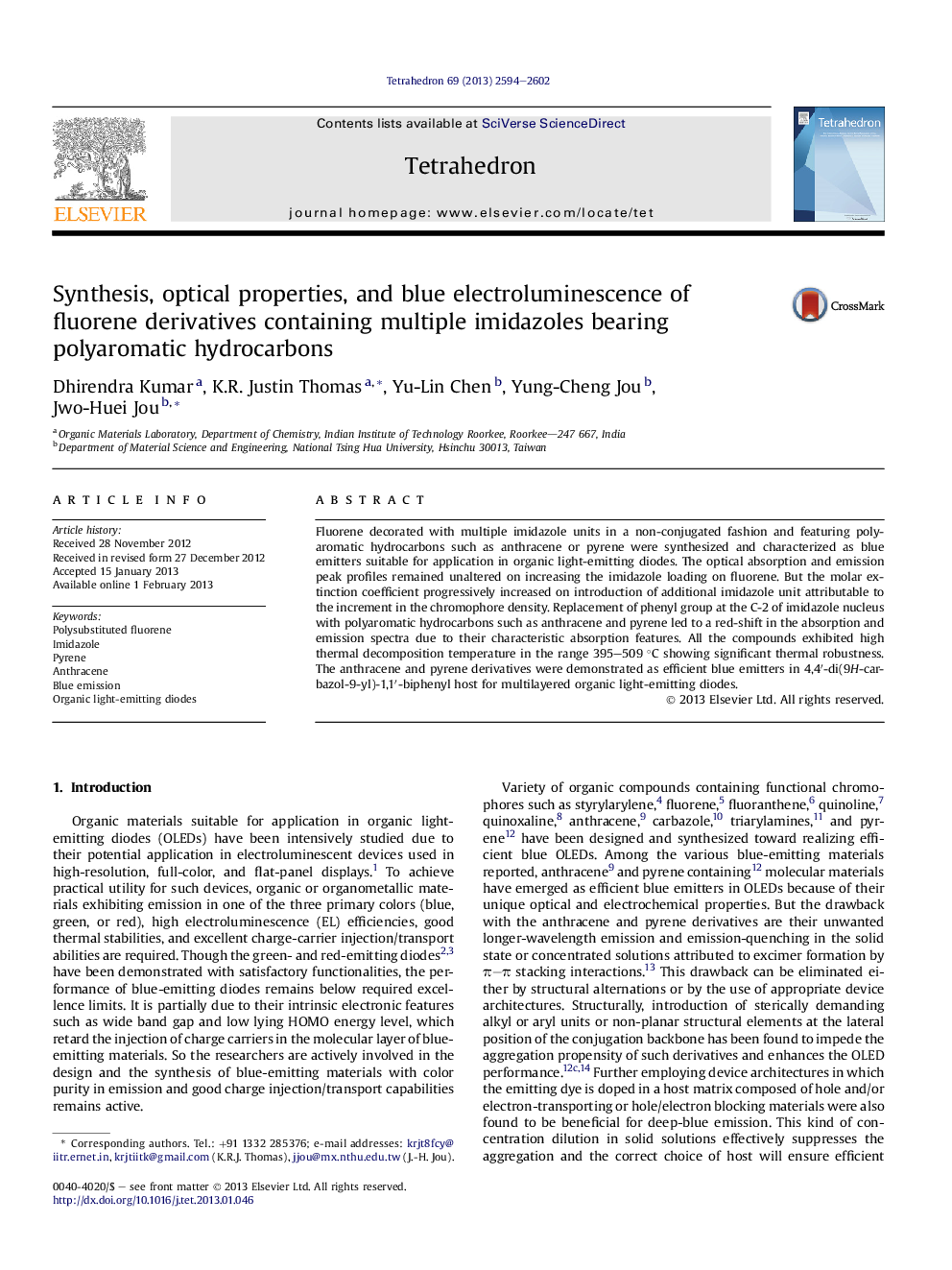 Synthesis, optical properties, and blue electroluminescence of fluorene derivatives containing multiple imidazoles bearing polyaromatic hydrocarbons