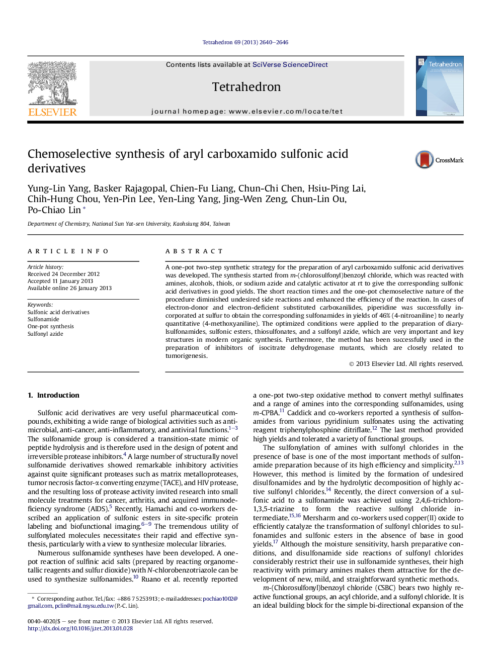 Chemoselective synthesis of aryl carboxamido sulfonic acid derivatives