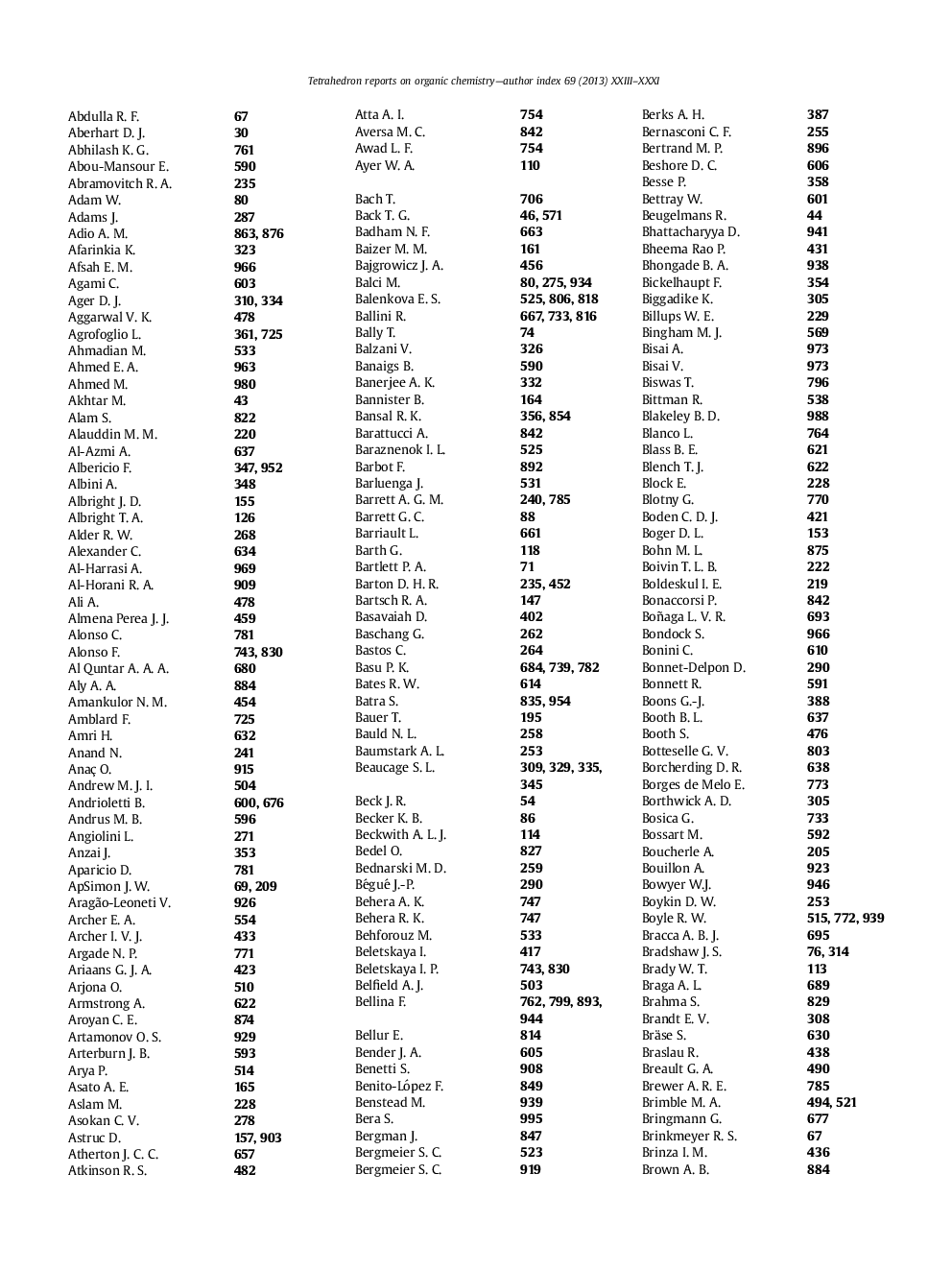 Tetrahedron reports on organic chemistry author index