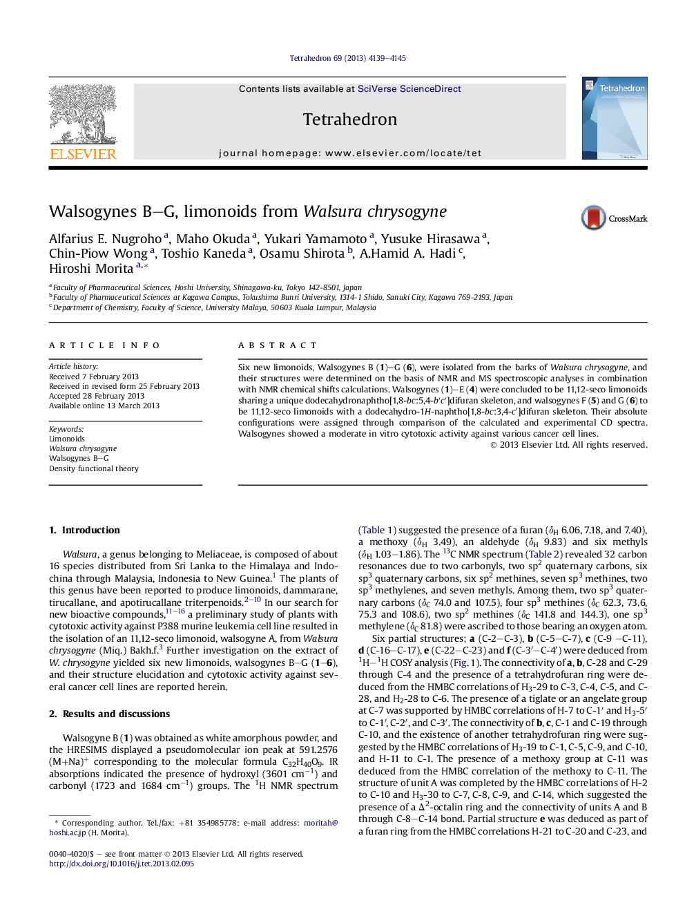 Walsogynes B-G, limonoids from Walsura chrysogyne