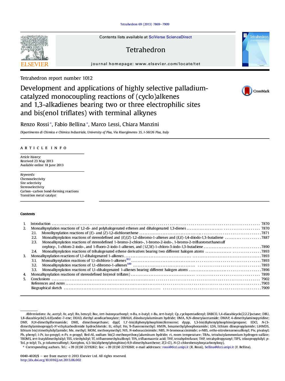 گزارش تیتاگرام شماره 1012 توسعه و کاربرد واکنشهای تک واکنشی (سیکلو) آلکین ها و 1،3-کلایدیین های دارای پالادیم کاتالیز شده با دو یا سه محل الکتروفایل و بیس (آنول تری فلات) با آلکین های ترمینال 