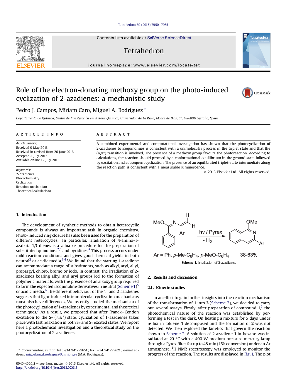 Role of the electron-donating methoxy group on the photo-induced cyclization of 2-azadienes: a mechanistic study