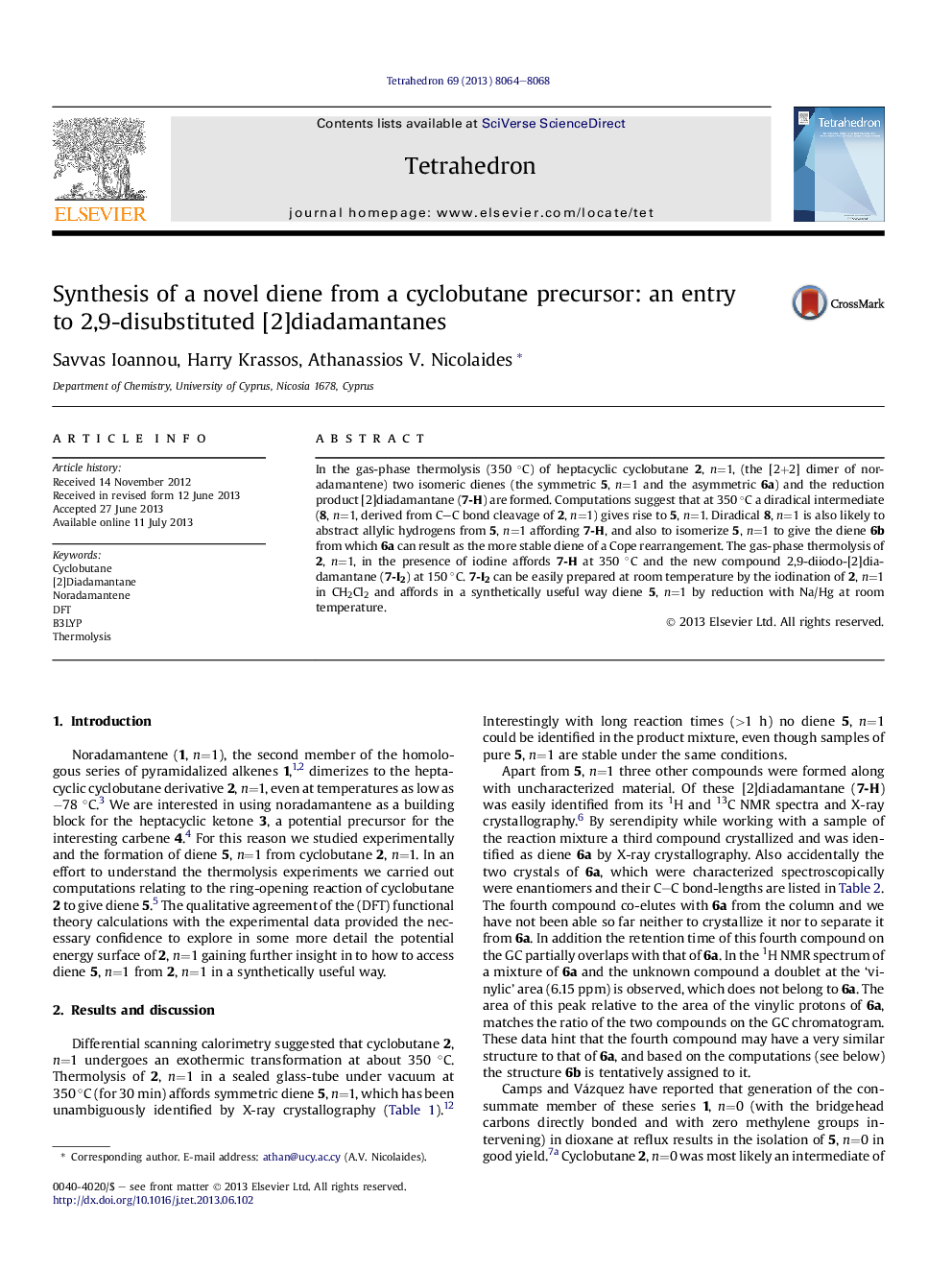 Synthesis of a novel diene from a cyclobutane precursor: an entry toÂ 2,9-disubstituted [2]diadamantanes