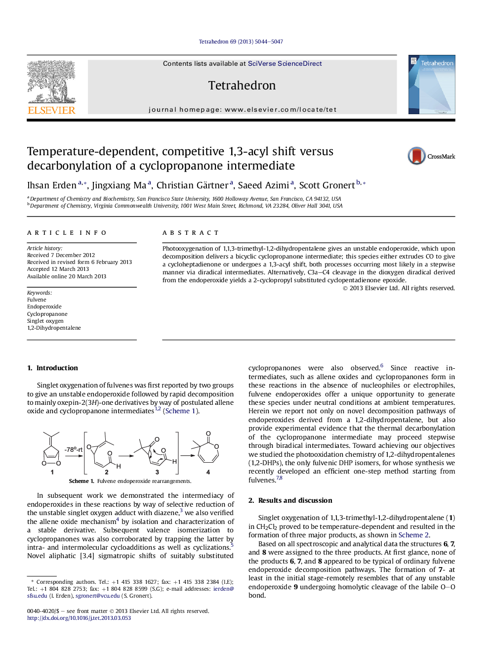 Temperature-dependent, competitive 1,3-acyl shift versus decarbonylation of a cyclopropanone intermediate