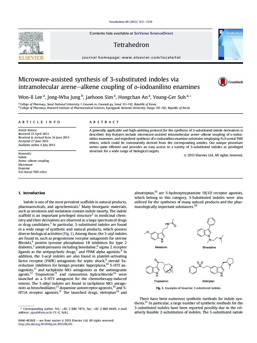 Microwave-assisted synthesis of 3-substituted indoles via intramolecular arene-alkene coupling of o-iodoanilino enamines