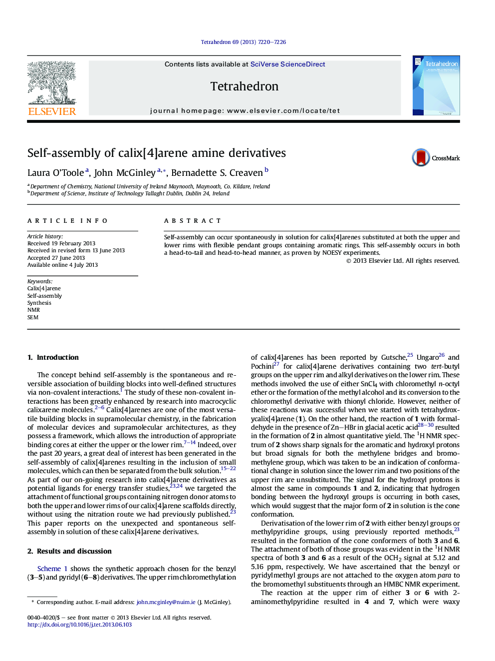 Self-assembly of calix[4]arene amine derivatives