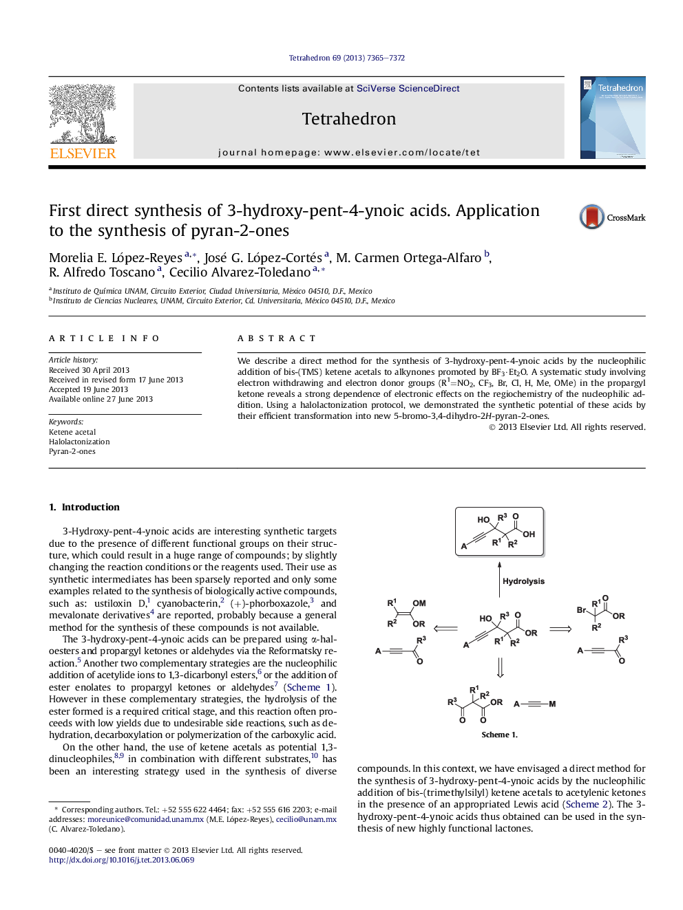 First direct synthesis of 3-hydroxy-pent-4-ynoic acids. Application to the synthesis of pyran-2-ones