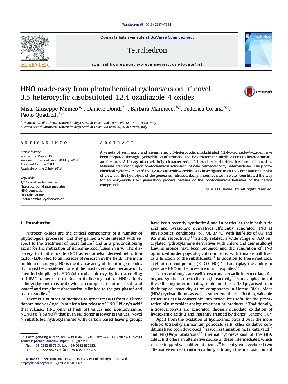 HNO made-easy from photochemical cycloreversion of novel 3,5-heterocyclic disubstituted 1,2,4-oxadiazole-4-oxides