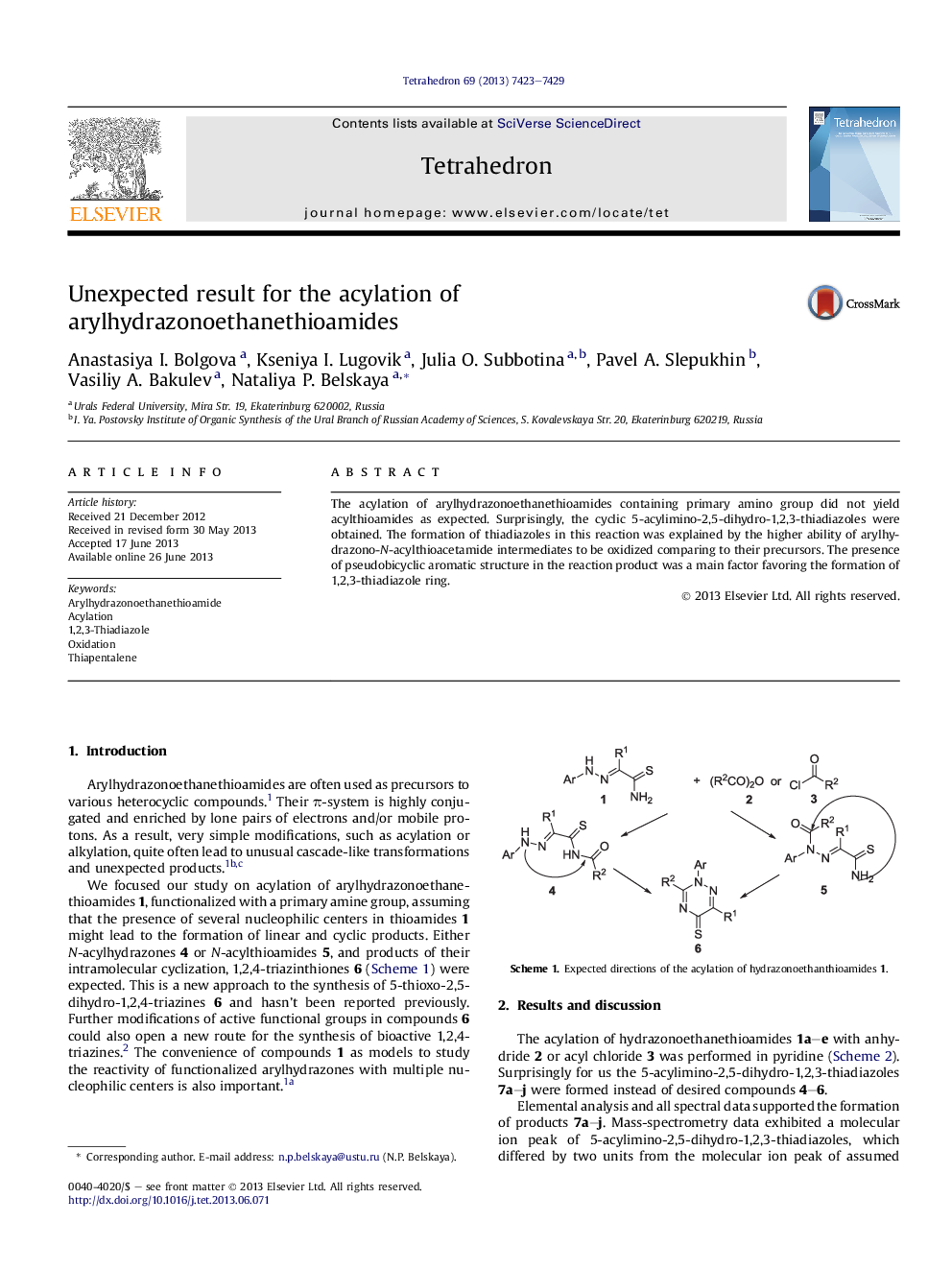 Unexpected result for the acylation of arylhydrazonoethanethioamides