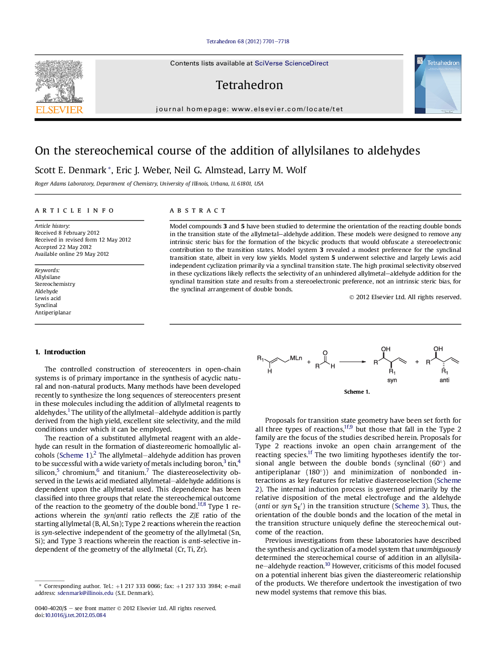 On the stereochemical course of the addition of allylsilanes to aldehydes