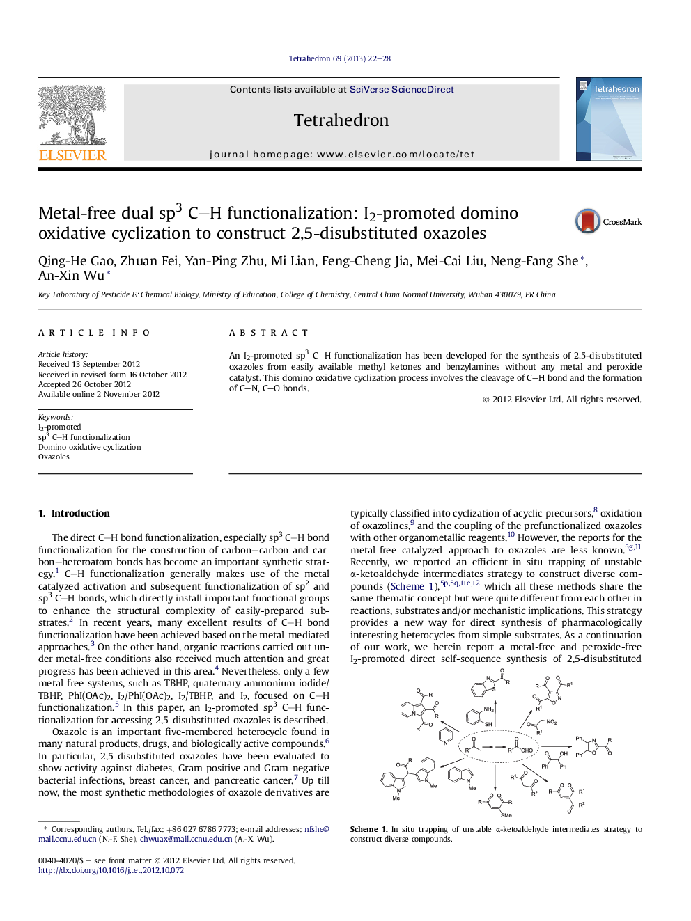 Metal-free dual sp3 C–H functionalization: I2-promoted domino oxidative cyclization to construct 2,5-disubstituted oxazoles