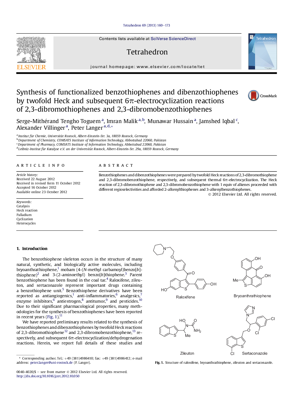 عکس صفحه اول مقاله: Synthesis of functionalized benzothiophenes and dibenzothiophenes by twofold Heck and subsequent 6π-electrocyclization reactions of 2,3-dibromothiophenes and 2,3-dibromobenzothiophenes Synthesis of functionalized benzothiophenes and dibenzothiophenes by twofold Heck and subsequent 6π-electrocyclization reactions of 2,3-dibromothiophenes and 2,3-dibromobenzothiophenes