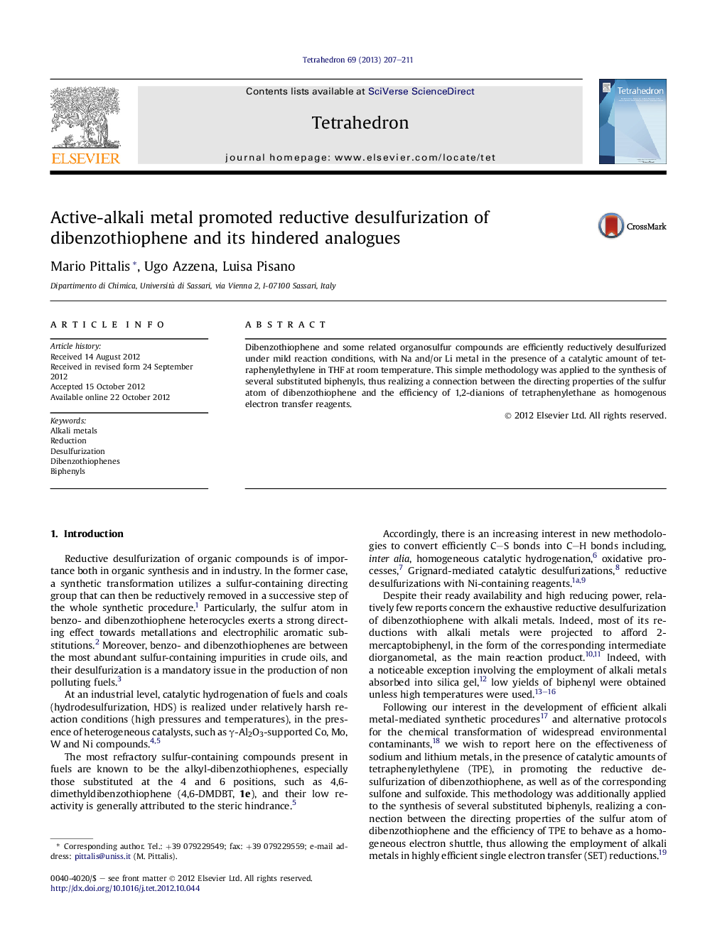 Active-alkali metal promoted reductive desulfurization of dibenzothiophene and its hindered analogues