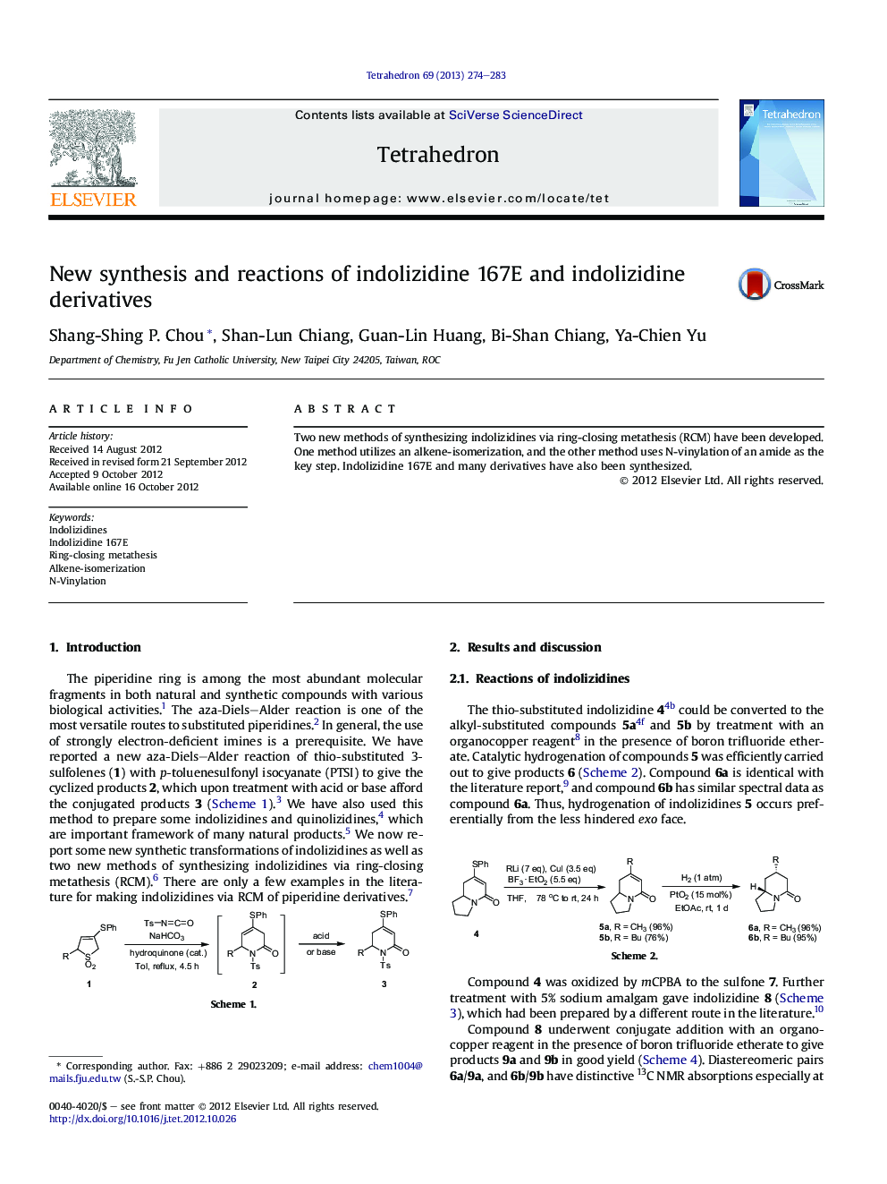 عکس صفحه اول مقاله: New synthesis and reactions of indolizidine 167E and indolizidine derivatives New synthesis and reactions of indolizidine 167E and indolizidine derivatives
