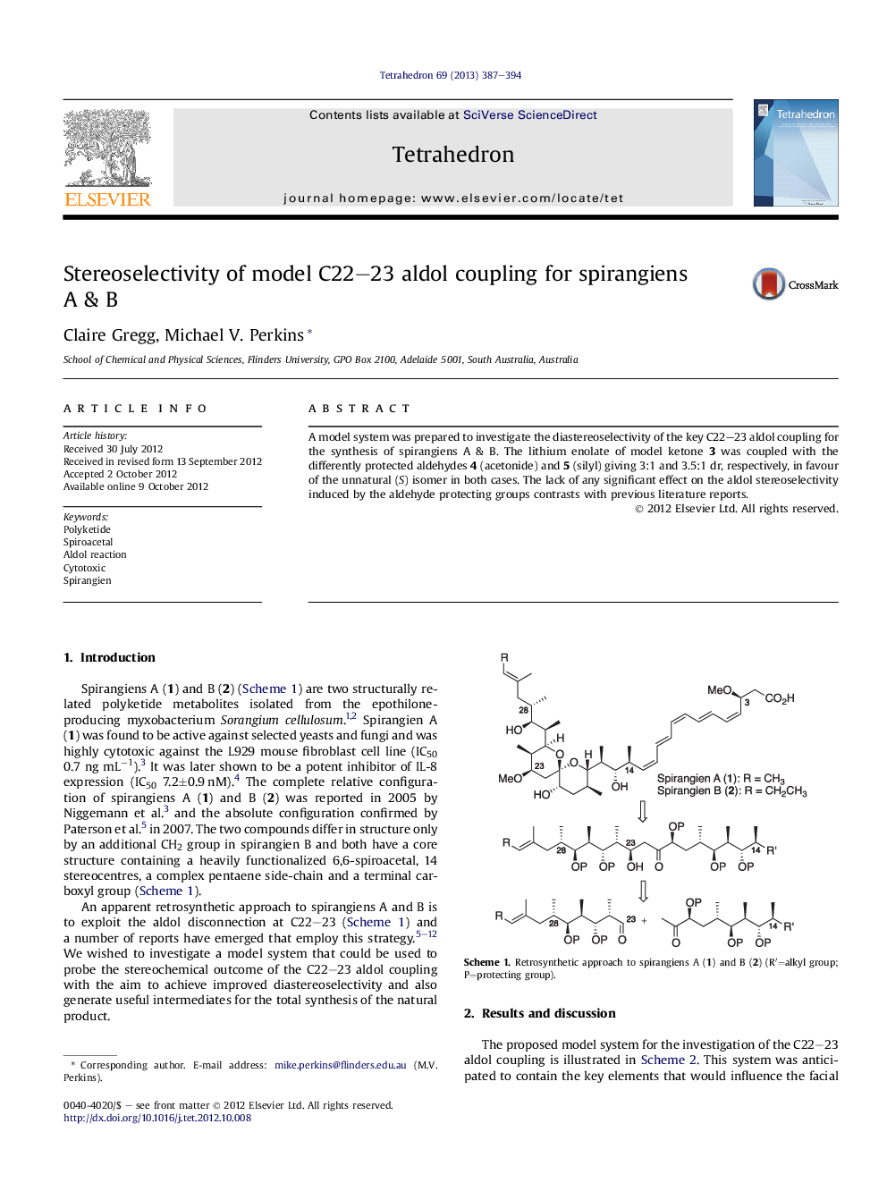 Stereoselectivity of model C22-23 aldol coupling for spirangiens A & B