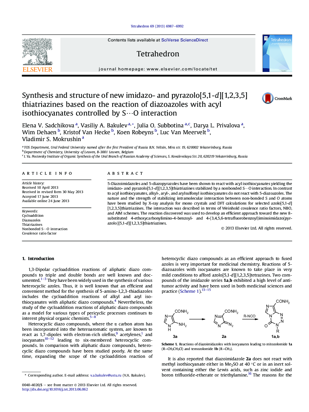 Synthesis and structure of new imidazo- and pyrazolo[5,1-d][1,2,3,5]thiatriazines based on the reaction of diazoazoles with acyl isothiocyanates controlled by S⋯O interaction