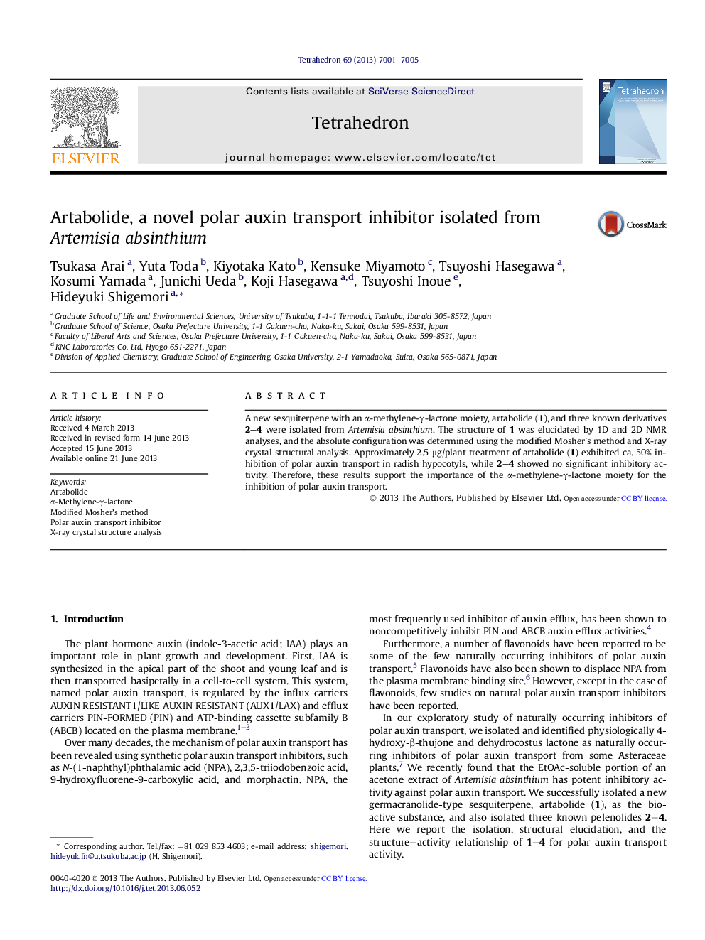 Artabolide, a novel polar auxin transport inhibitor isolated from Artemisia absinthium