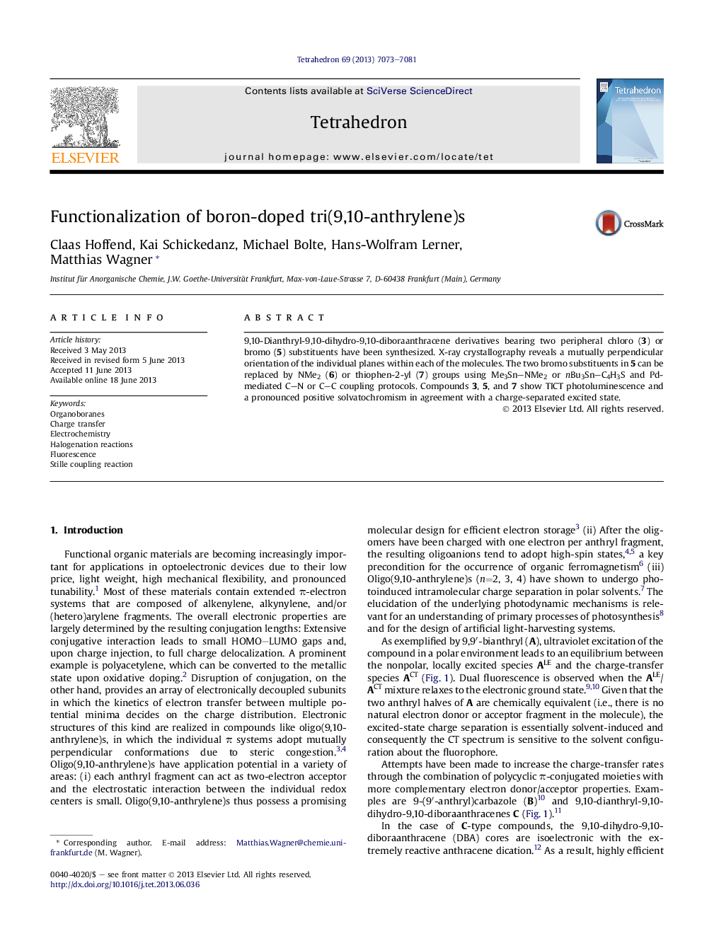 Functionalization of boron-doped tri(9,10-anthrylene)s