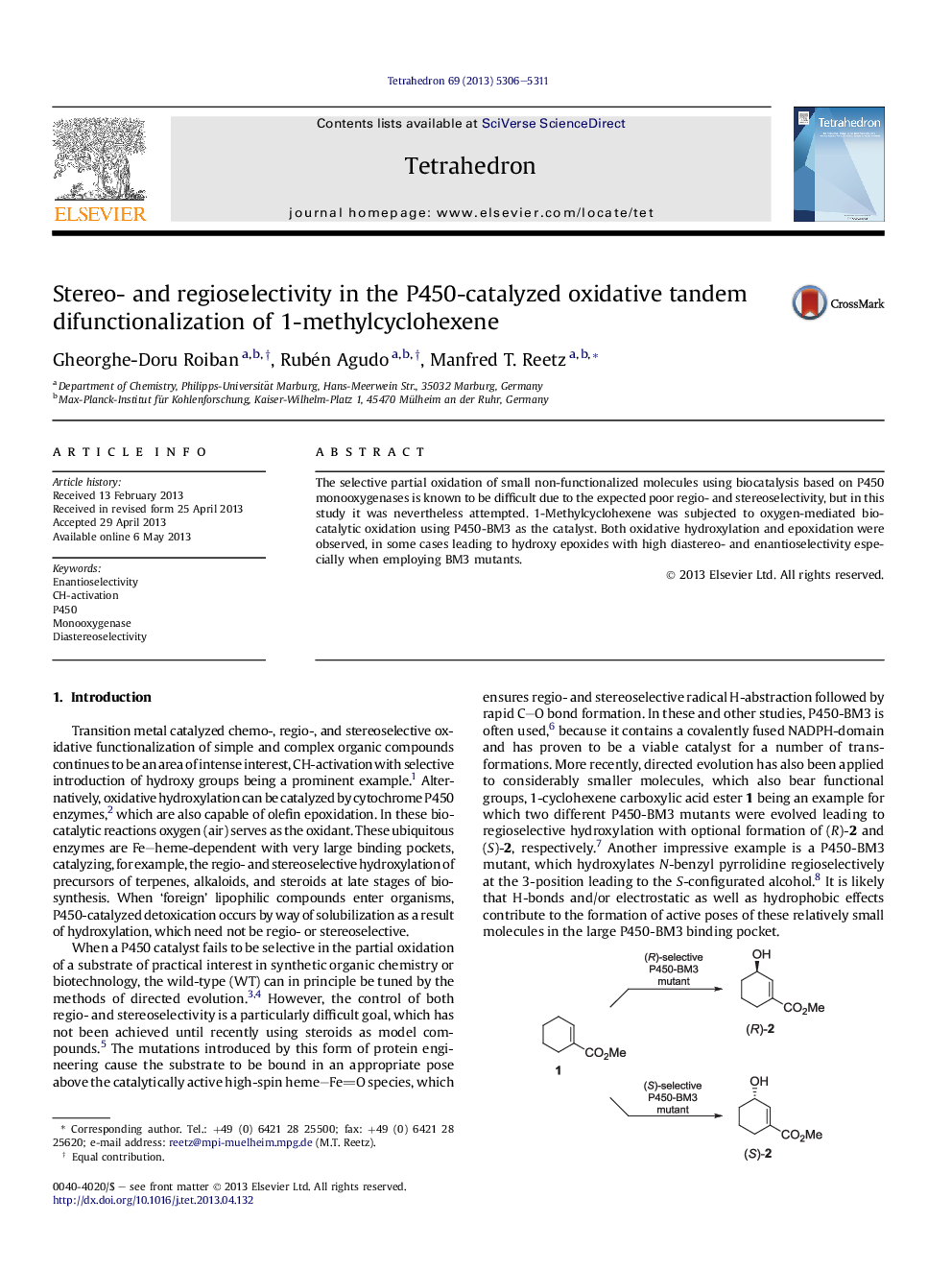 Stereo- and regioselectivity in the P450-catalyzed oxidative tandem difunctionalization of 1-methylcyclohexene