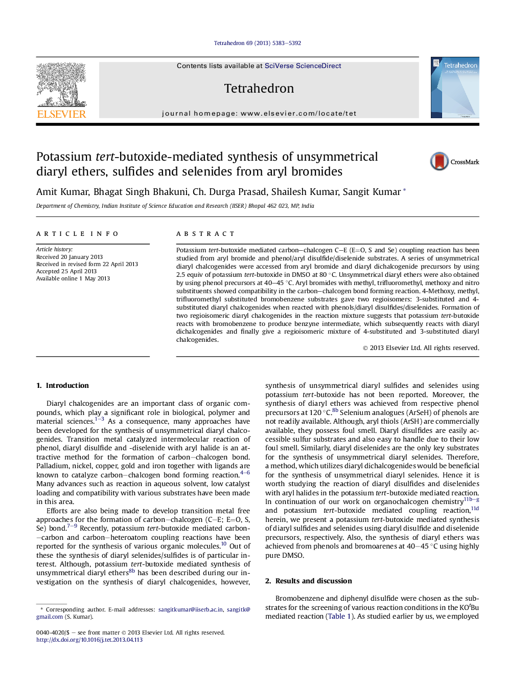 Potassium tert-butoxide-mediated synthesis of unsymmetrical diaryl ethers, sulfides and selenides from aryl bromides