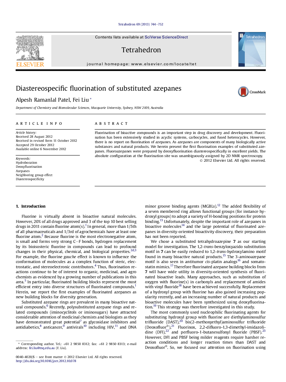 Diastereospecific fluorination of substituted azepanes