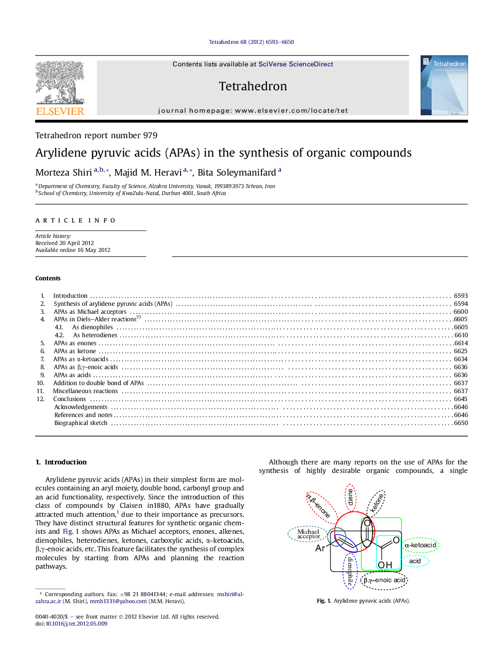عکس صفحه اول مقاله: Arylidene pyruvic acids (APAs) in the synthesis of organic compounds Arylidene pyruvic acids (APAs) in the synthesis of organic compounds