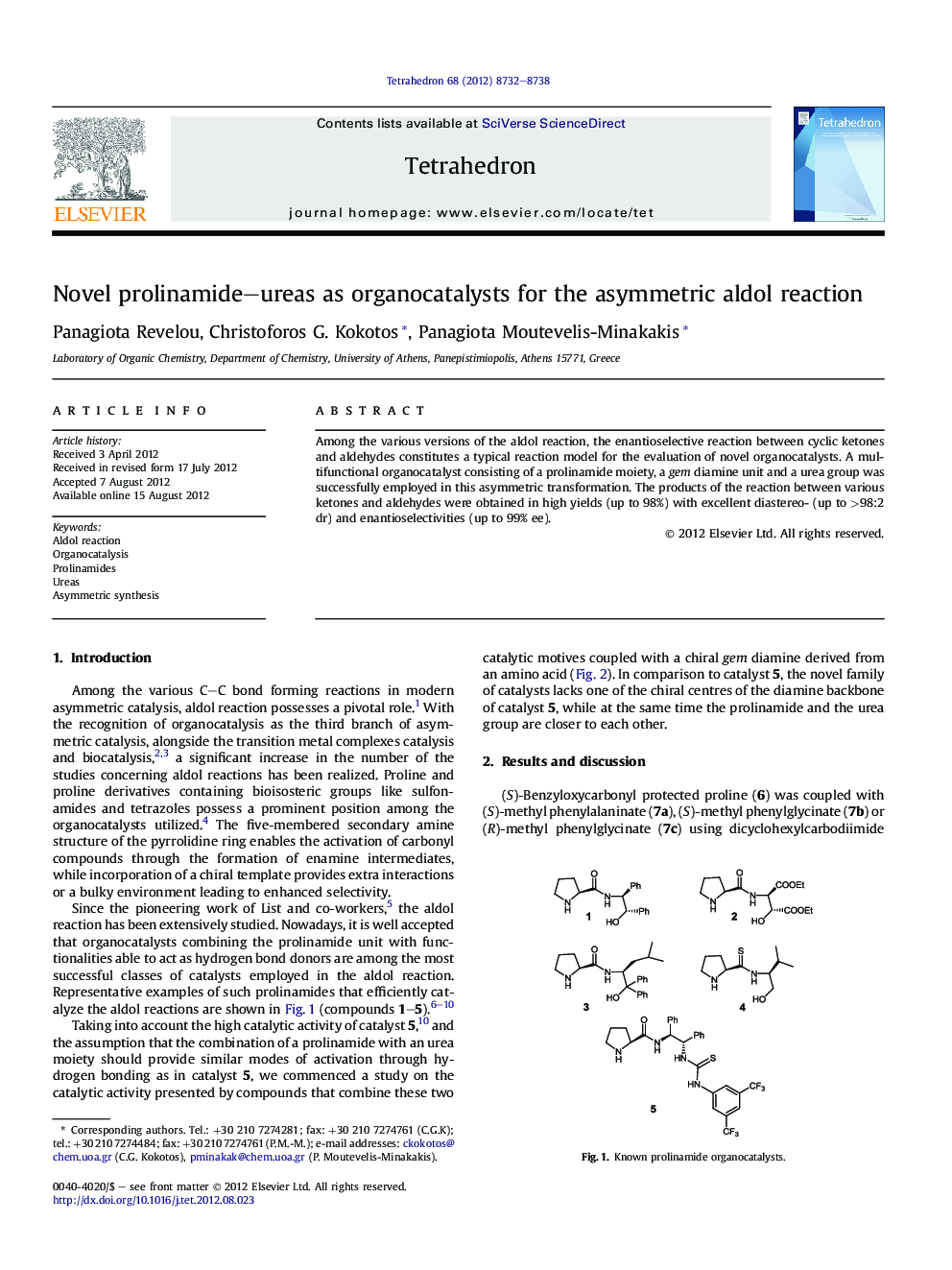 Novel prolinamide-ureas as organocatalysts for the asymmetric aldol reaction